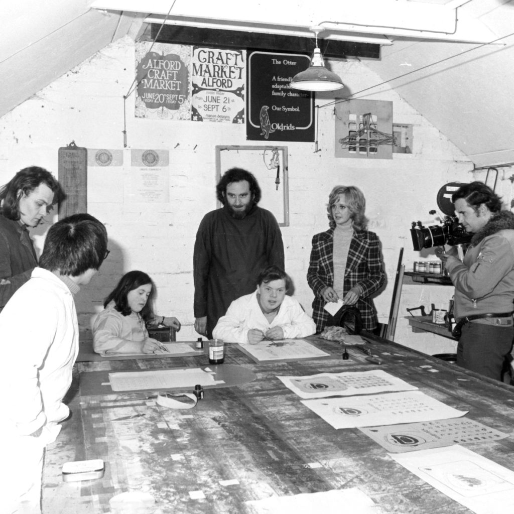 Pre-1975 in Manas Designs days, pupils from Eresby School, being filmed by Calendar News and interviewed by Marilyn Webb